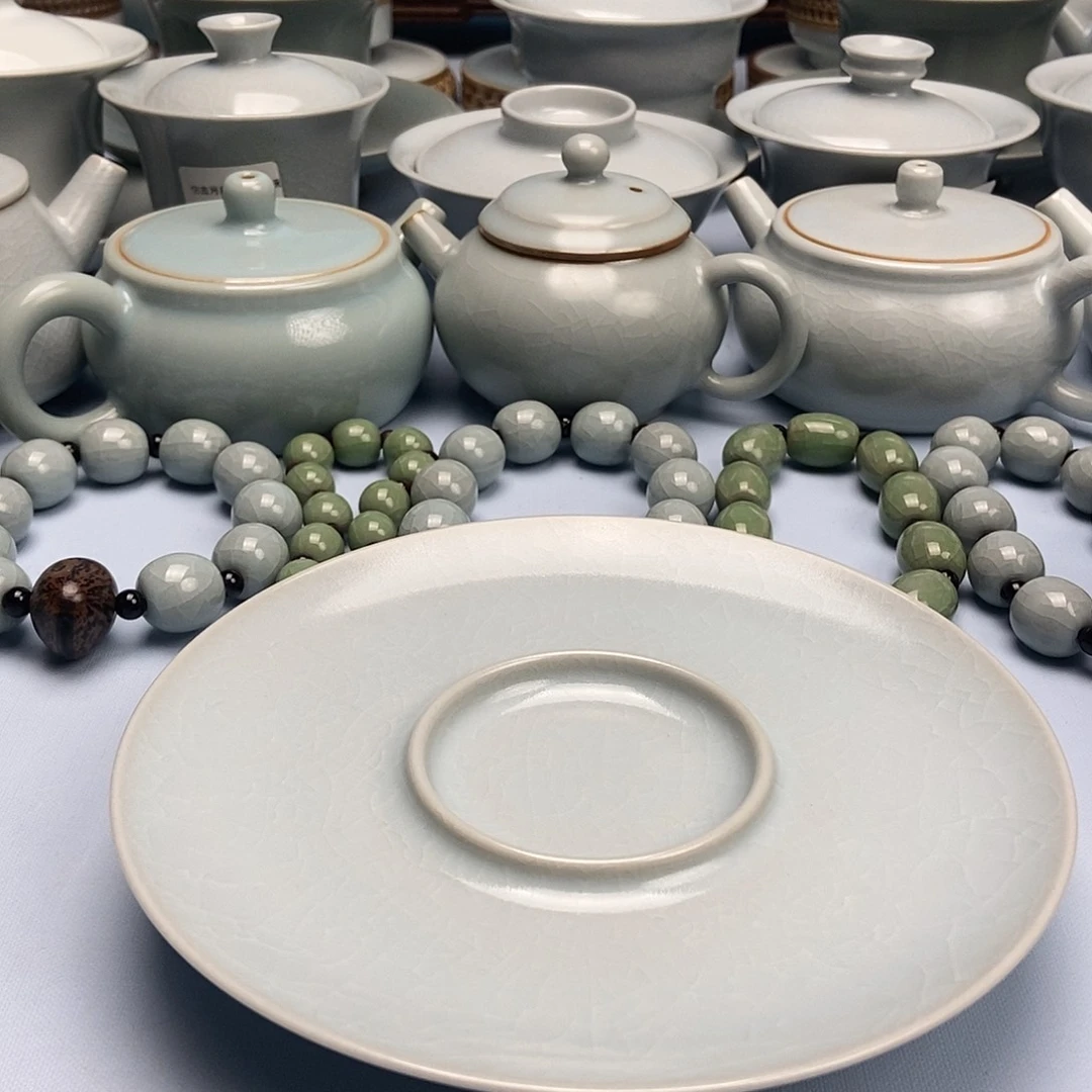 杯仿古月白釉杯垫原矿原釉原产地