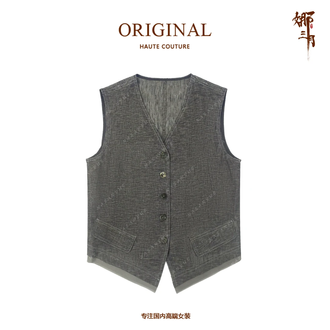 娜三月【100%亚麻】高级老钱风质感柔软轻薄文艺亚麻背心马甲523063