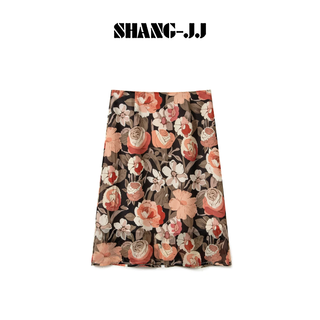 SHANG-JJ【莫奈花园】25ss新品满分桑蚕丝气质印花半裙q134180p