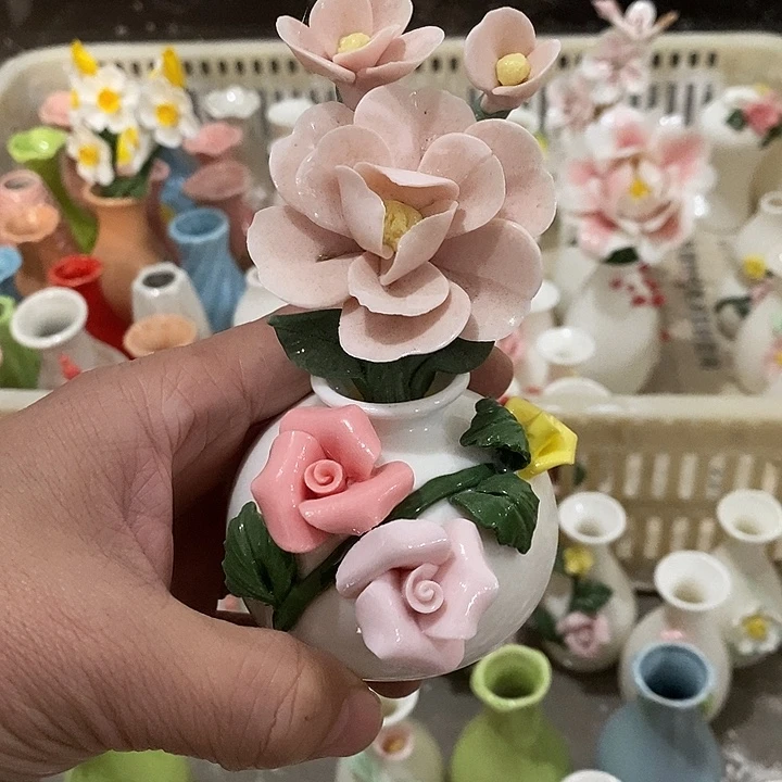 瓷片纯手工陶瓷花摆件瑕