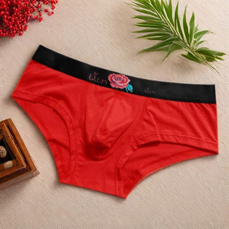 棉质男士内裤男生本命年大红色平角裤头男款低腰透气短裤结婚礼物