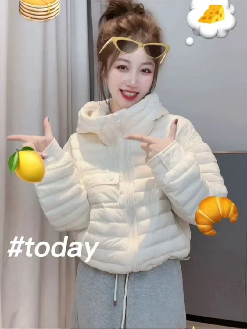 2025韩版时尚洋气百搭连帽长袖棉服外套女冬季新款轻薄保暖棉衣