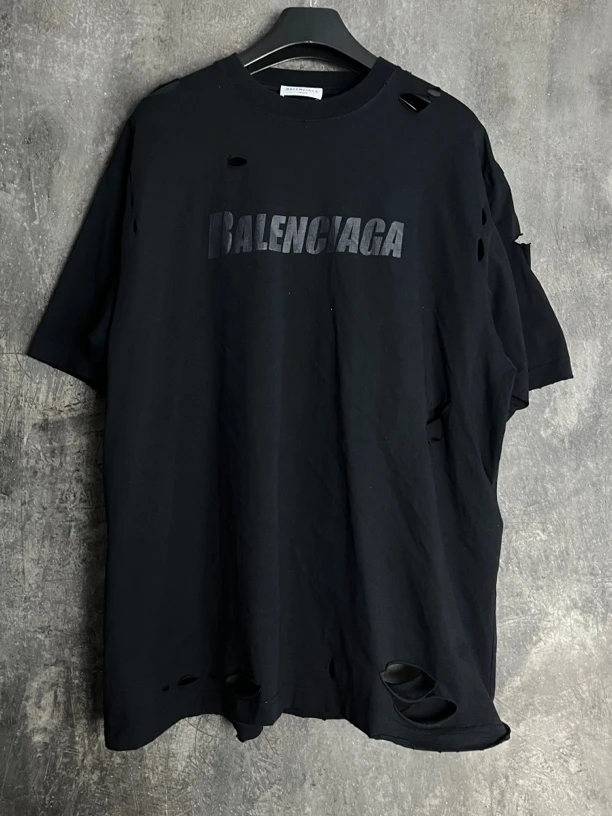 全新未使用 Balenciaga/巴黎世家 XS码*1/大破洞字母短袖/02344