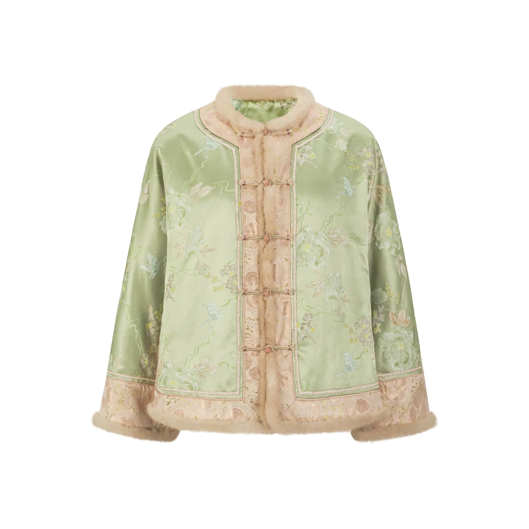 【知春】传统民国风新中式轻奢毛条包边桑蚕丝保暖通勤棉衣显瘦