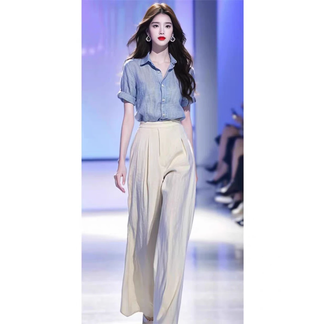 气质穿搭一整套气质女神范高端轻熟盐系高级感衬衫两件套装裤女夏
