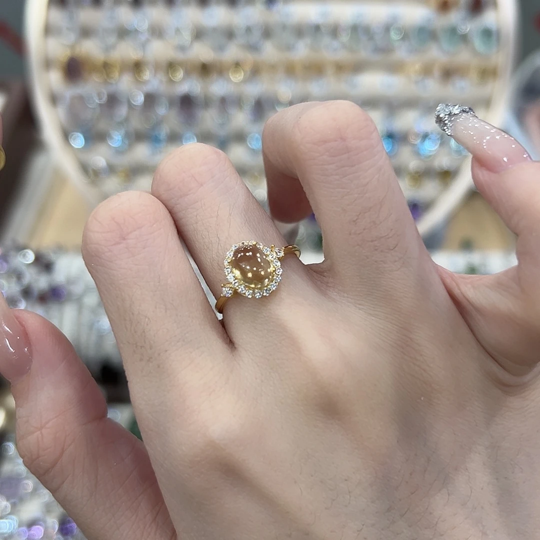 黄晶戒指银S925镶嵌