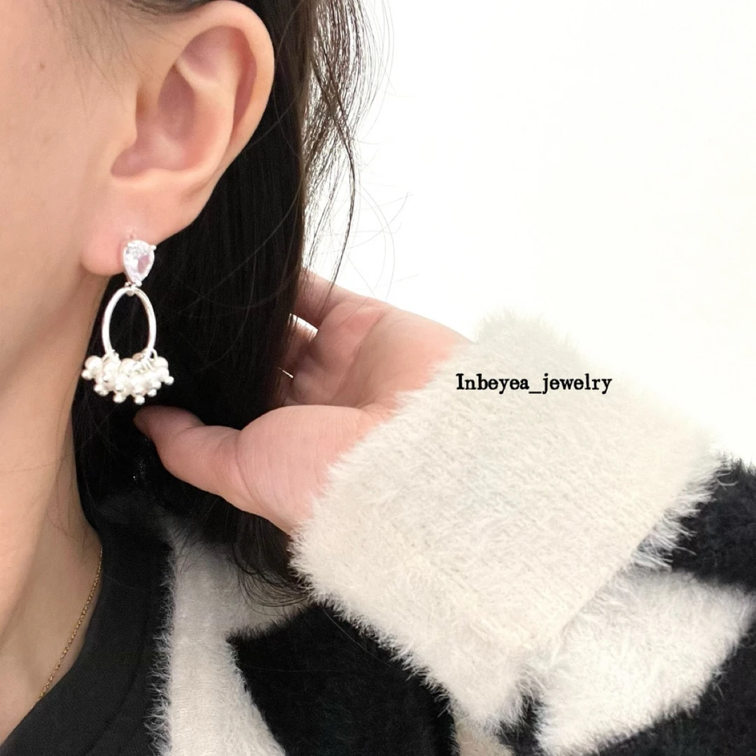 铜合金仿珍珠耳饰 镂空耳环 银色 15708