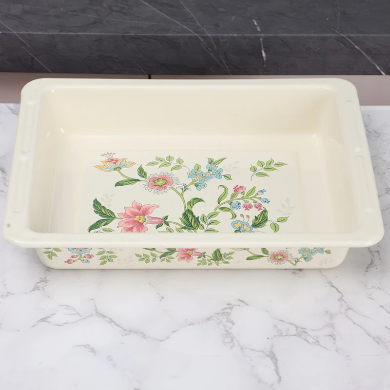 欧丽家珐琅搪瓷盘长方形搪瓷托盘收纳盘搪瓷烤盘加深汤盘备菜盘