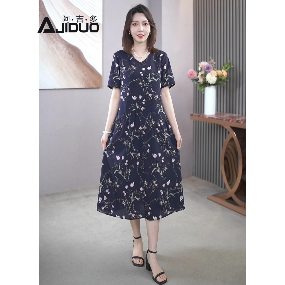 设计感不规则拼接短袖连衣裙女夏大码遮肚子高级漂亮长裙子A21750