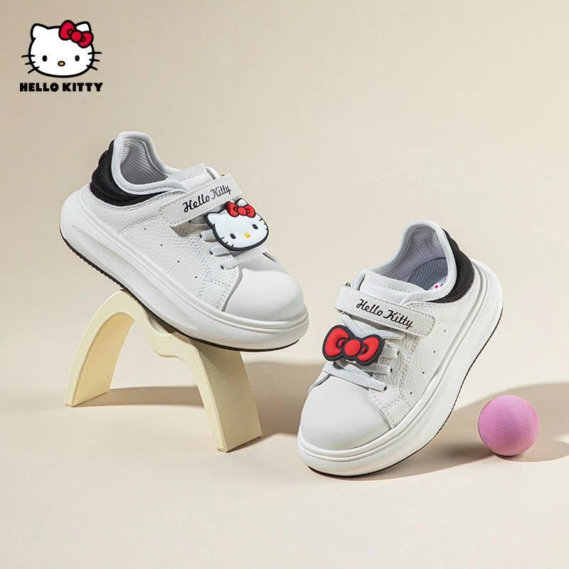 HelloKitty女童魔术贴潮鞋2025春季新款透气舒适学生运动小白鞋