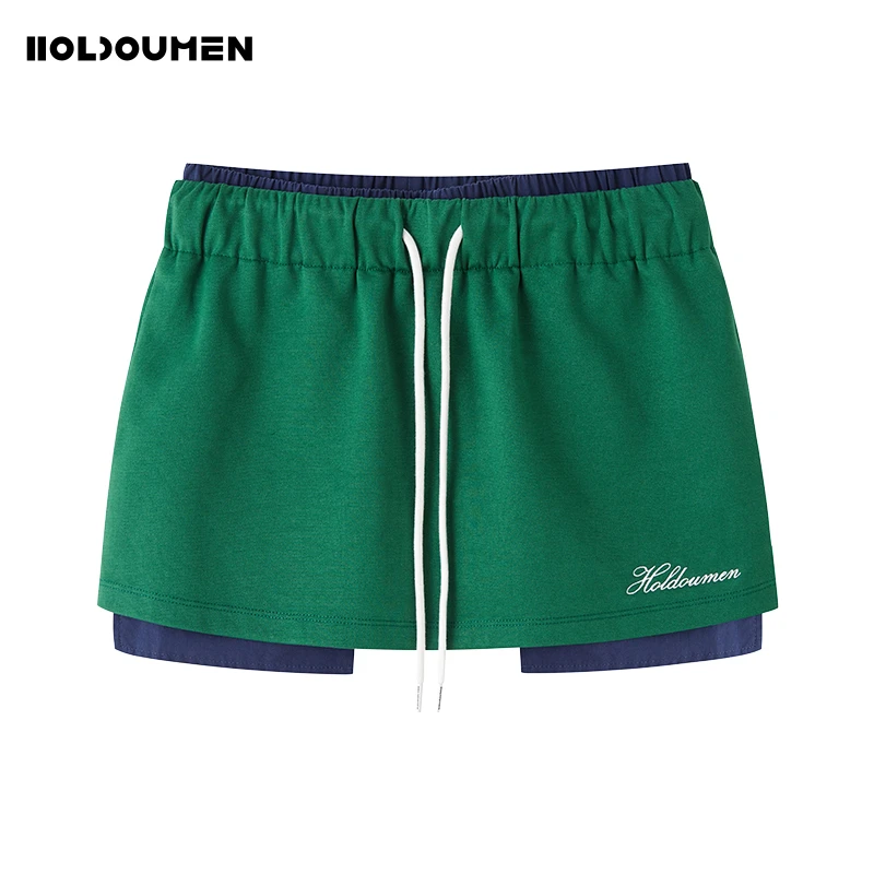 Holdoumen25春夏日常系列撞色解构卫衣短裙套装-短裙