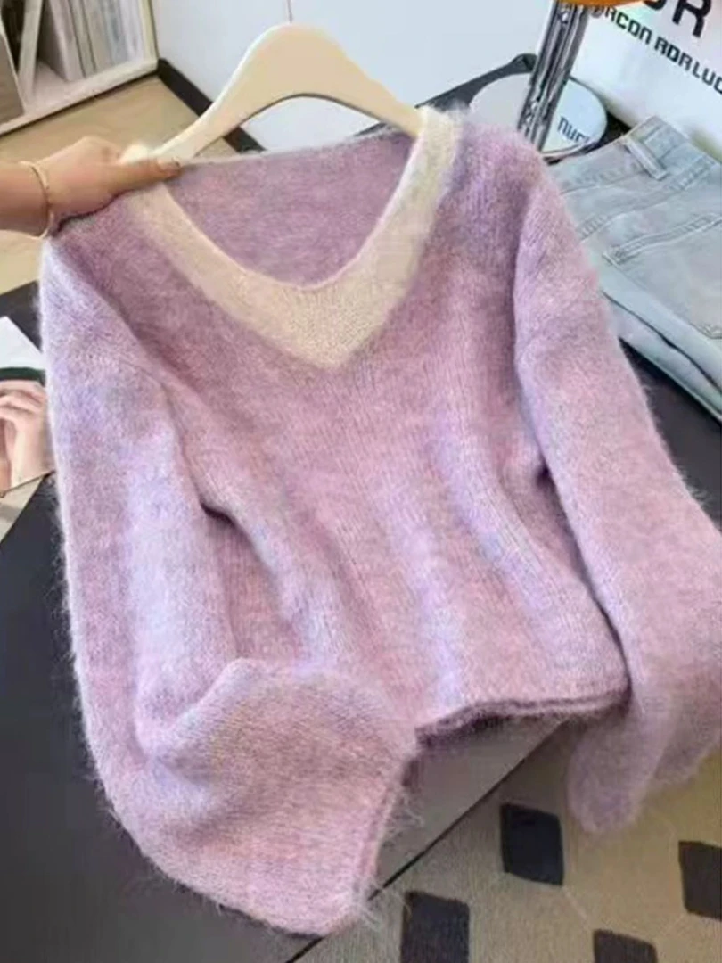 【苏苏精选】413秋冬女士假两件毛衣女款慵懒高级感针织衫上衣冬季