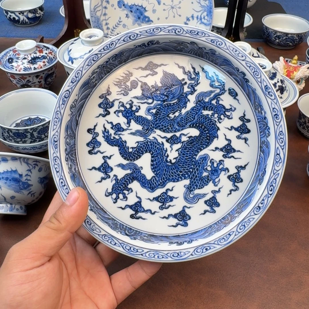 陶摆件龙纹湖承手绘