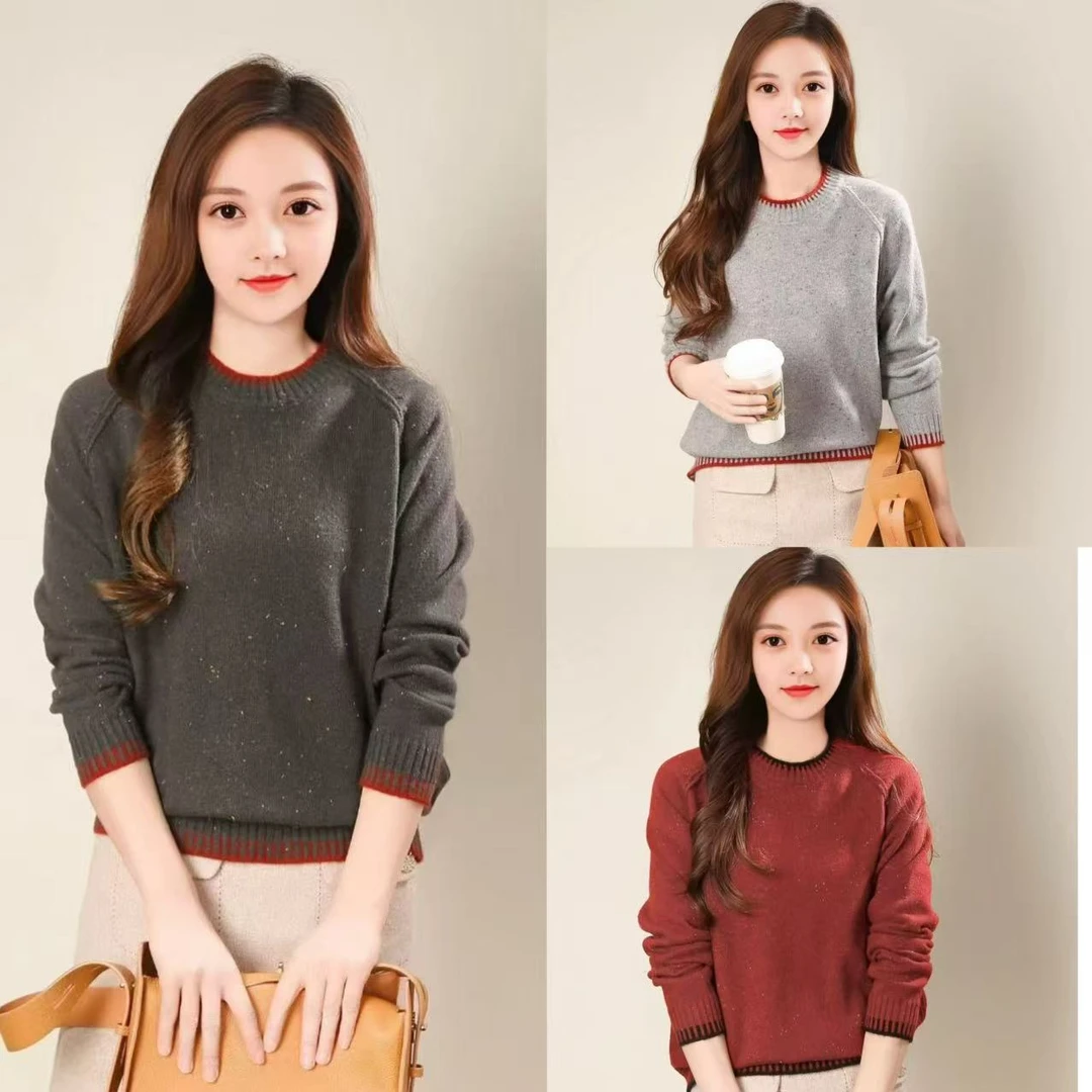 玲家精选12111款号彩色点子纱拼色针织衫