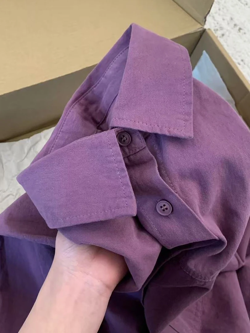 轻奢紫色纯棉衬衫女长袖春秋2025新款宽松超好看上衣衬衣外套开衫