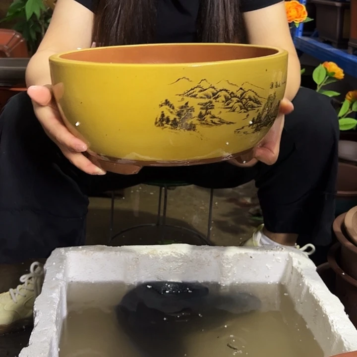 黄色江山如画大号花盆花盆花盆