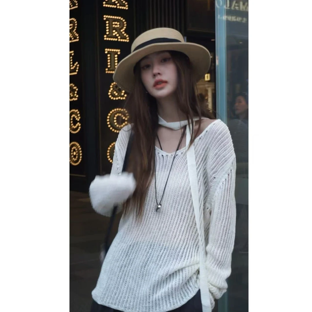 【镂空针织罩衫】春装新款小众设计镂空针织罩衫ZCYW175