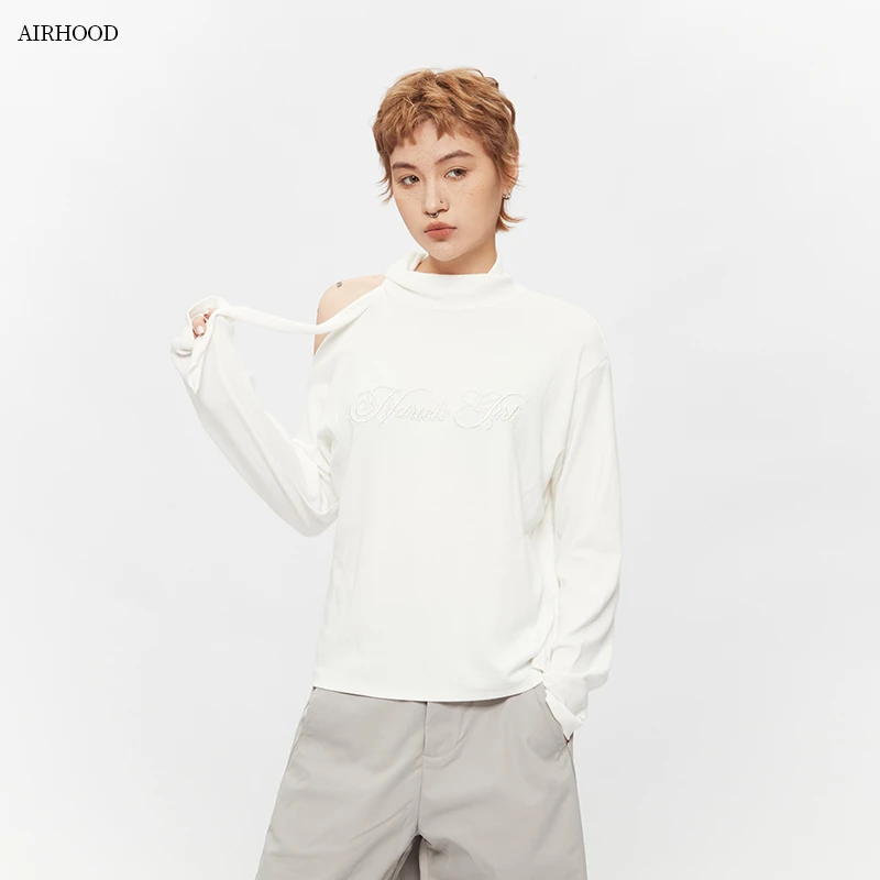 AIRHOOD 字母图案长袖T恤女潮牌春秋季新款百搭露肩辣妹上衣N5339