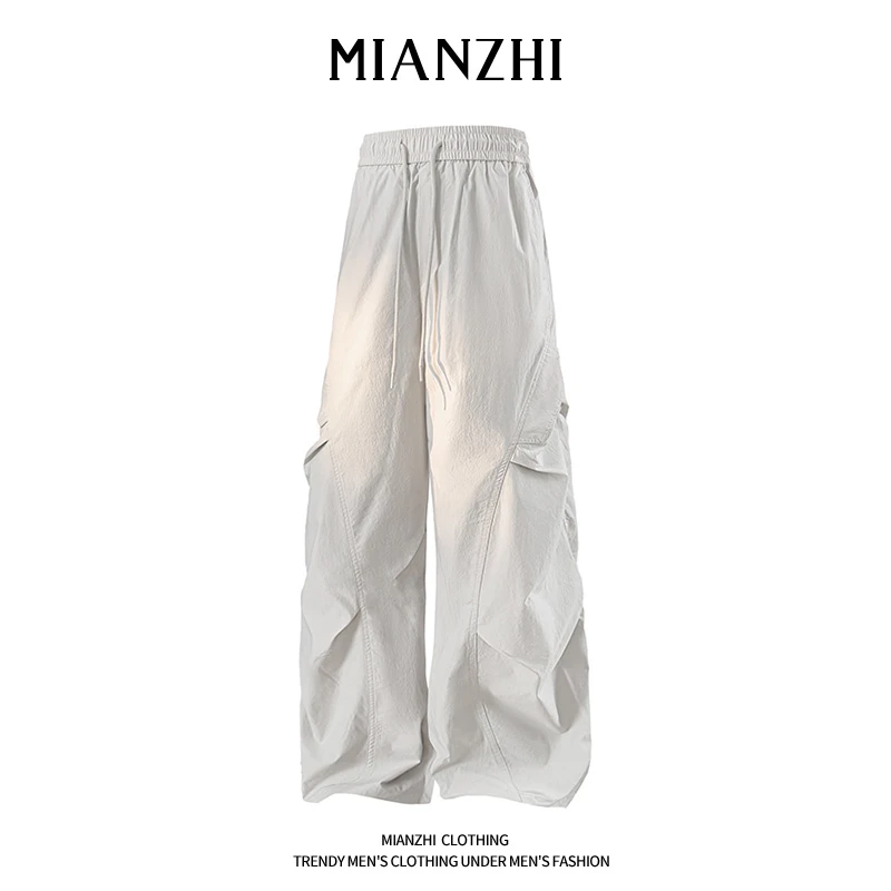 棉致美式工装裤男春秋季宽松冲锋裤直筒褶皱休闲长裤男机能风裤子