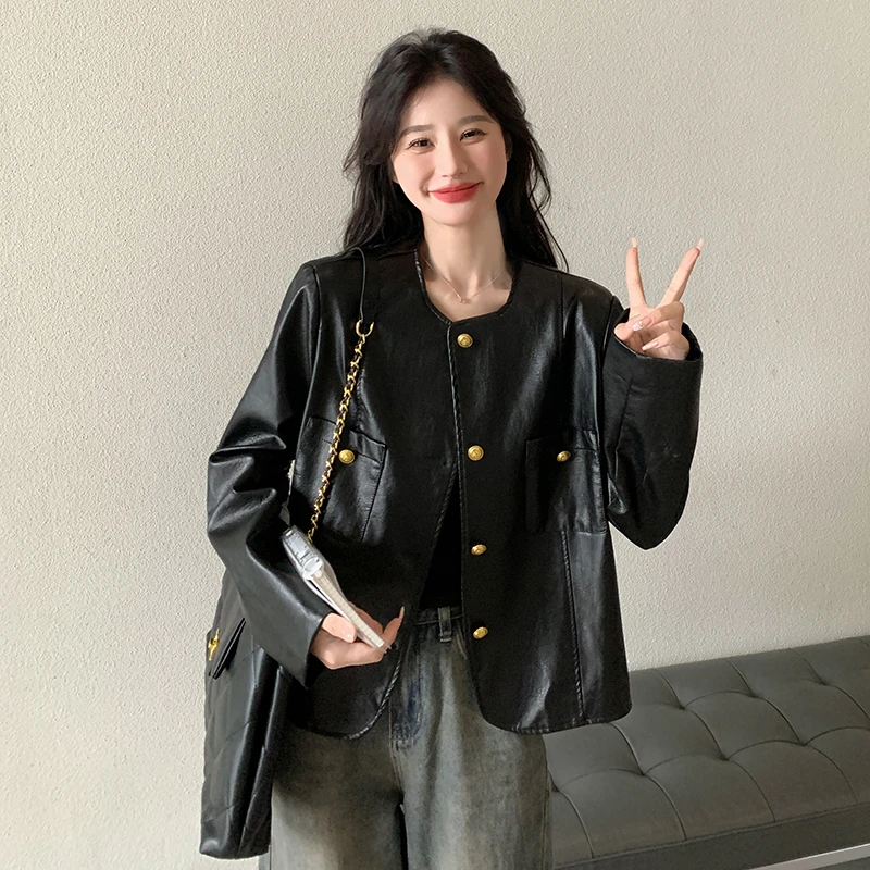 黑色机车皮衣女短款2025春秋新款小个子韩版高级感PU皮夹克外套潮