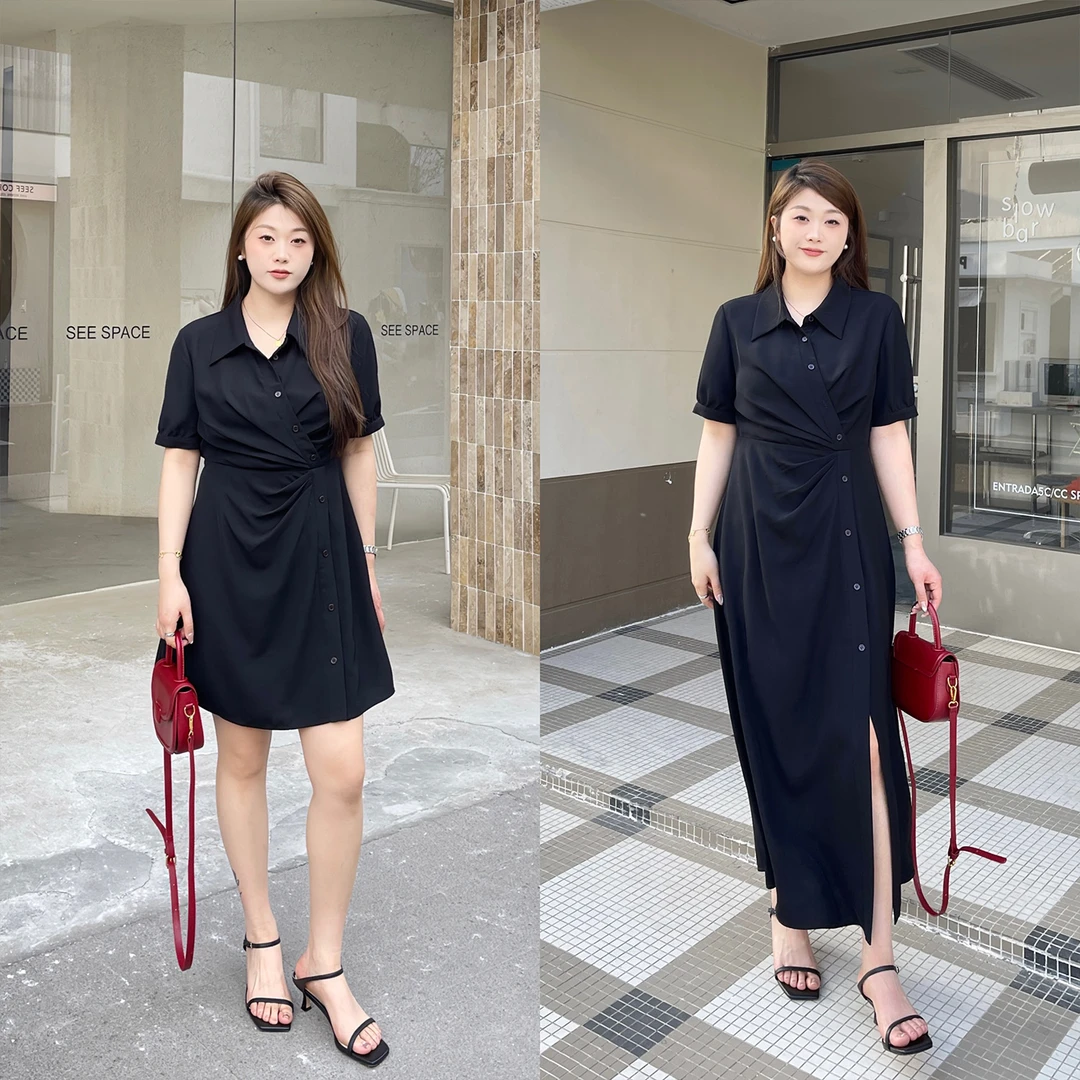 李潇洒【显瘦密码】微胖大码女夏气质显瘦长短款连衣裙 ZY505F88