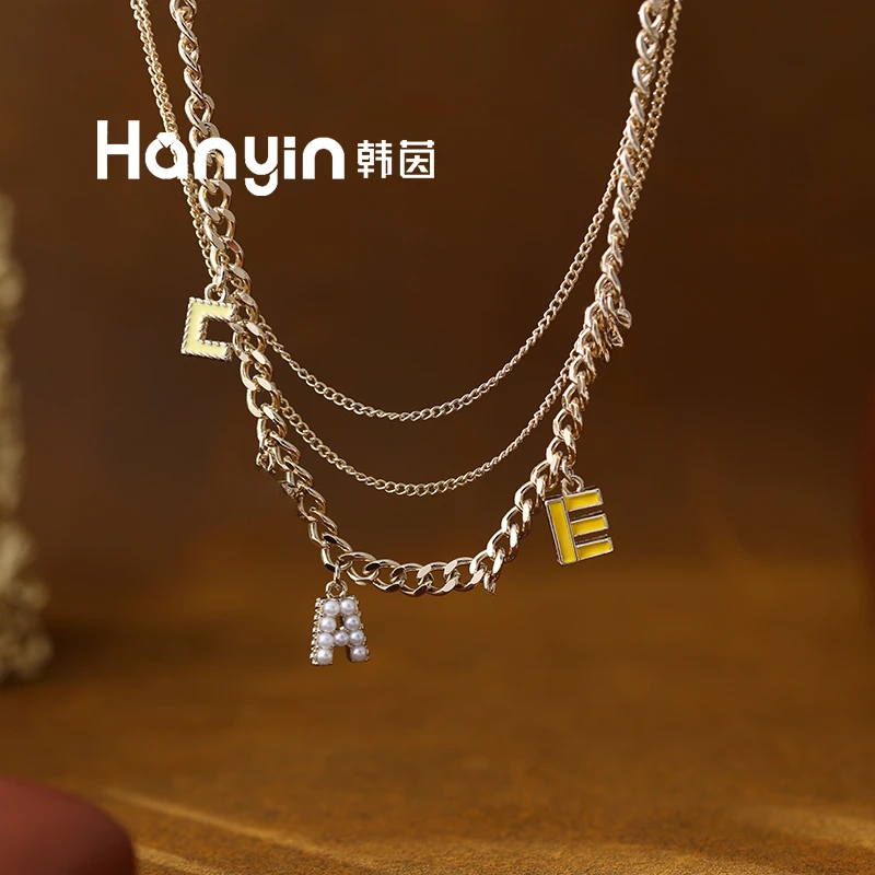 铜合金项链 法式精美设计感潮流四层叠戴双C项链AAA