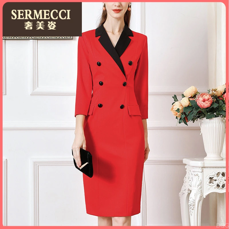 通勤上档次减龄西装连衣裙女时尚新款翻领爆款中长款裙子