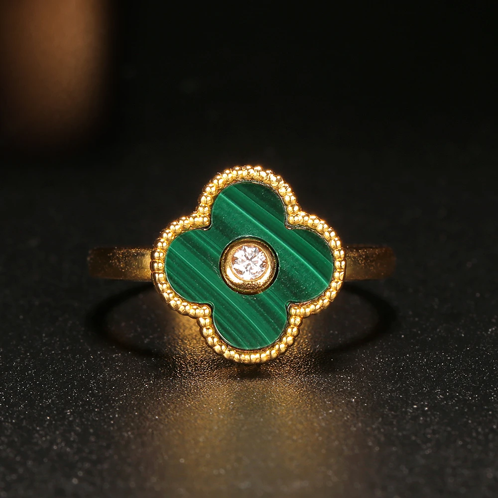 【柴柴专属】18k金孔雀石四叶戒指 时尚百搭气质轻奢