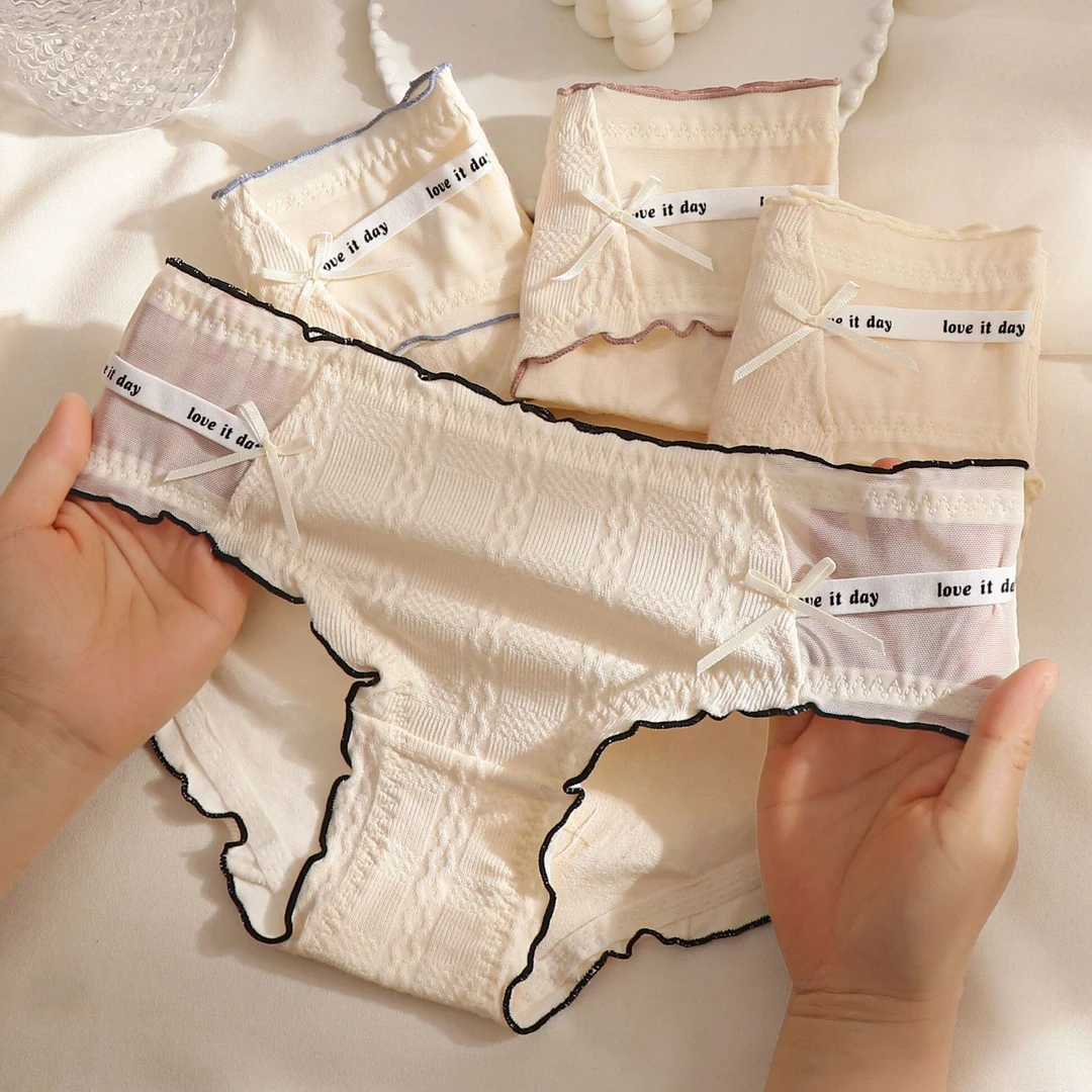 女士日系欲风木耳边少女内裤女中腰舒适棉质裆女生三角裤头性感
