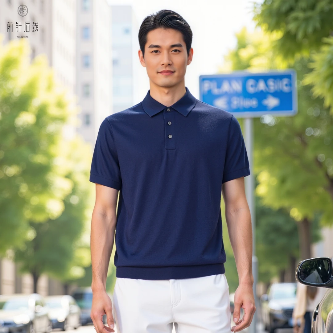 纯羊毛夏季男士针织衫短袖t恤男装高端奢侈品polo衫男款老钱风