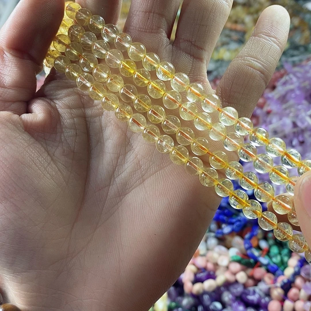 玛瑙/玉髓珠宝半成品未镶嵌一条天然6mm黄水晶圆珠A级