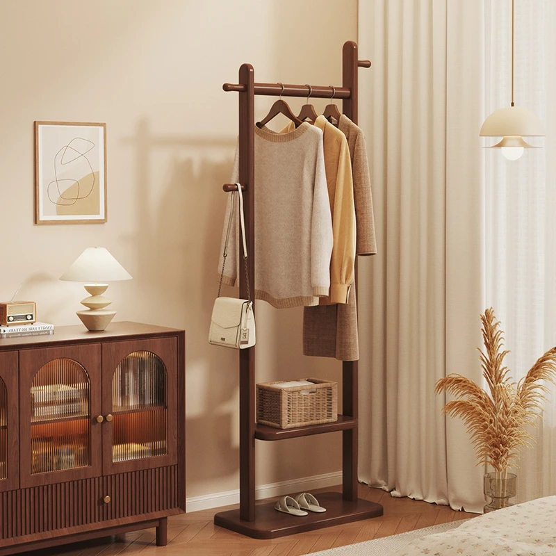 新型实木挂衣架卧室落地衣帽架好看的脏衣服高端小型窄置物收纳架