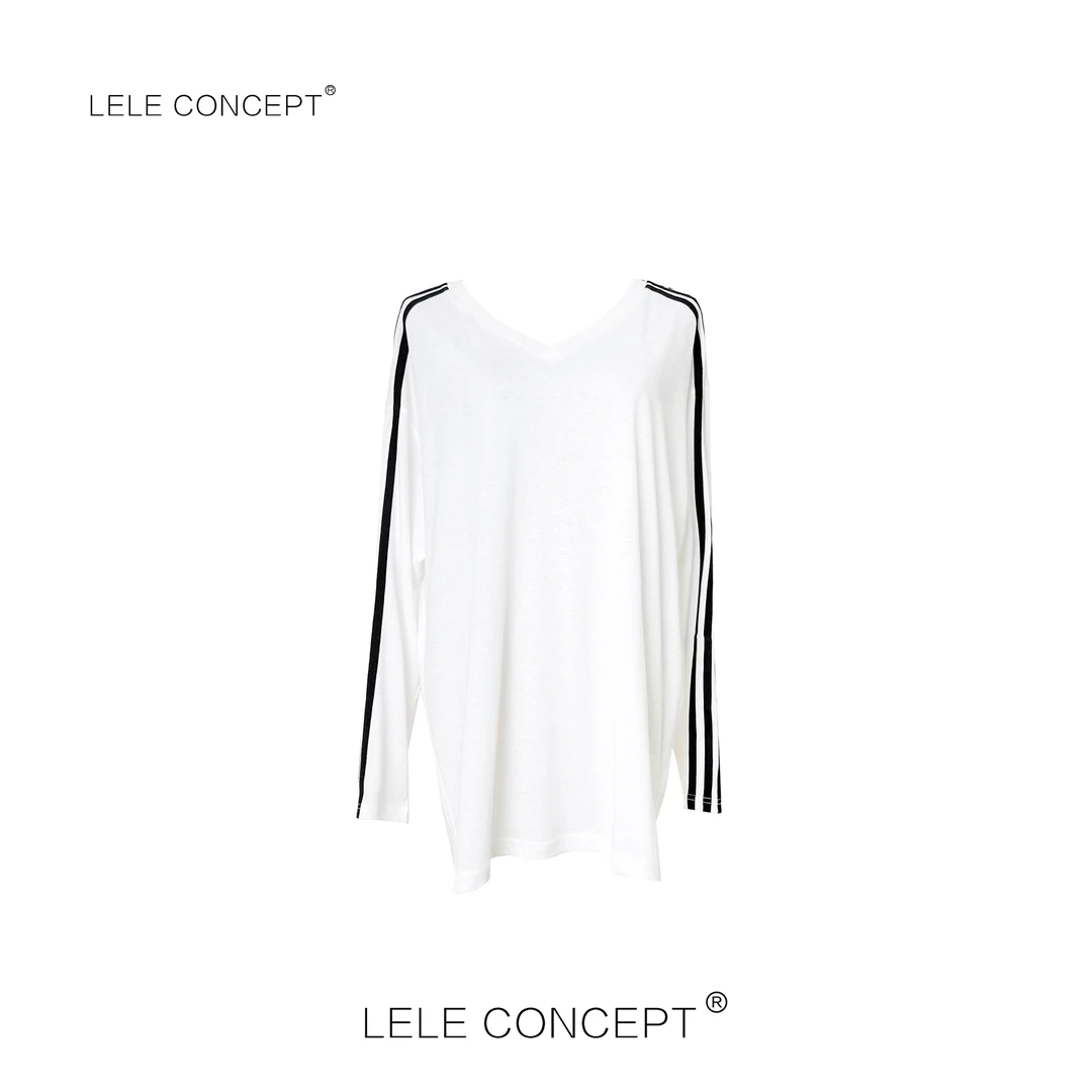 LELE CONCEPT｜都市小众时尚气质百搭V领线条长袖T恤TX104