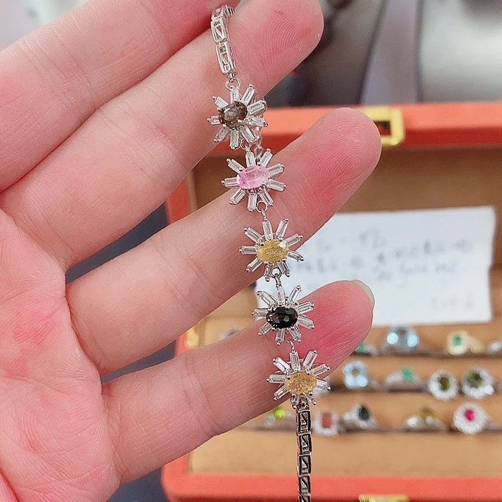 红色碧玺手链银S925镶嵌