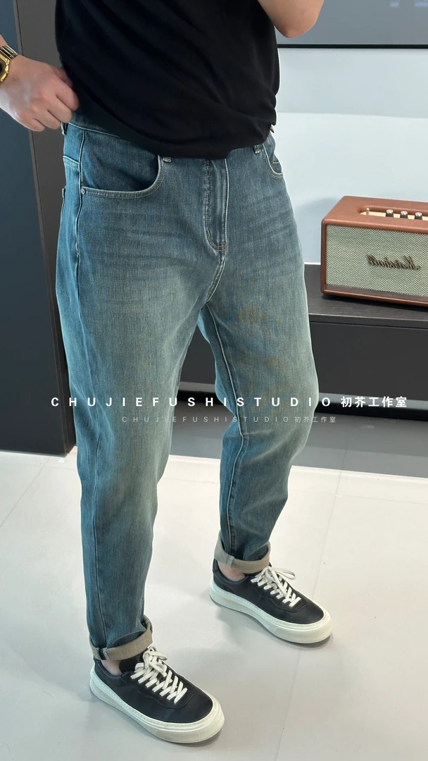 CHUJIE韩版合身复古水洗小直筒弹力牛仔裤