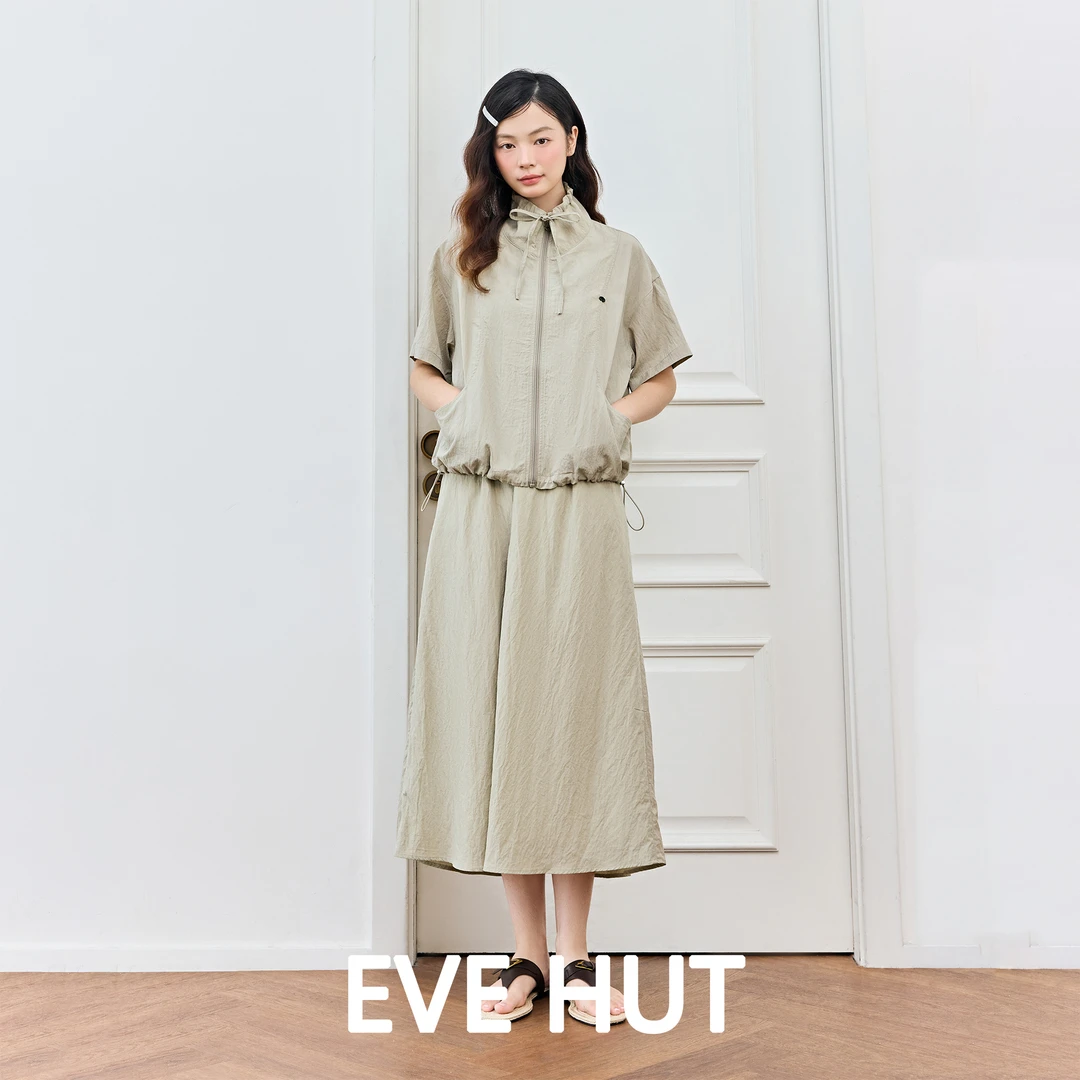 Eve hut/夏娃小屋新款时尚休闲翻领短袖上衣半身裙套装EHOMB5363