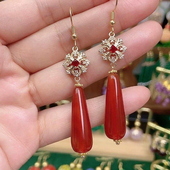 玛瑙/玉髓合金耳饰