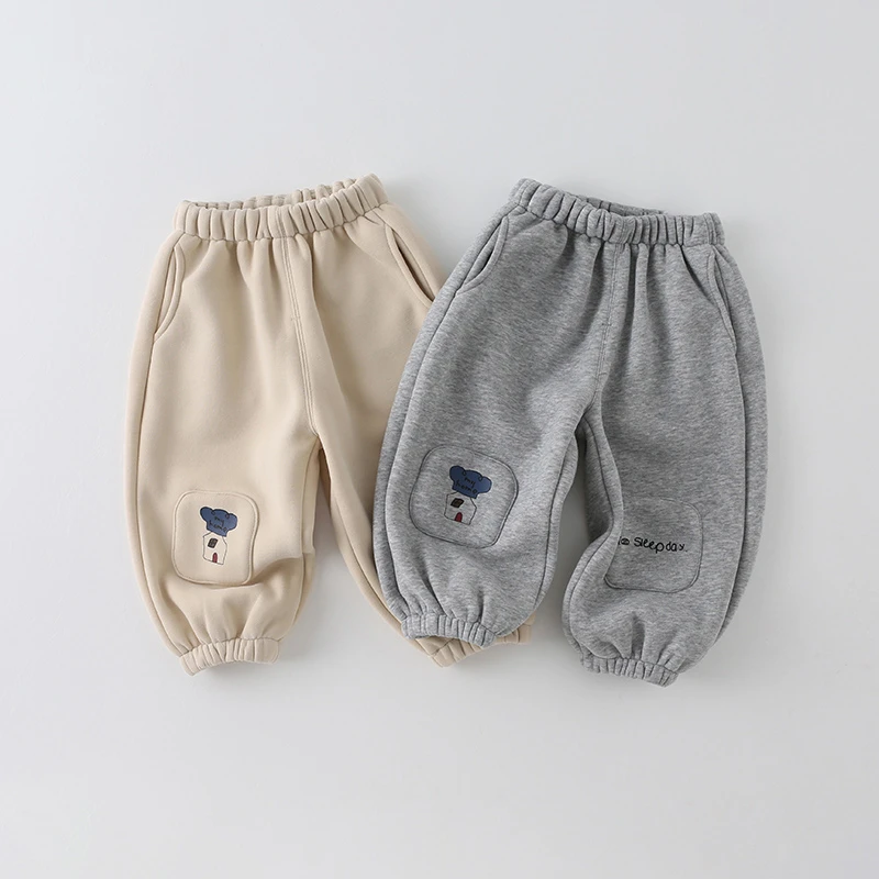 【七七优选】儿童加绒卫裤冬季2024新款男童休闲拼接卡通长裤AK961