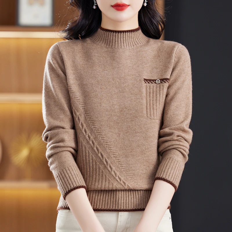 2024加厚爆款冬季半高领打底毛衣洋气宽松时尚百搭洋气针织衫女
