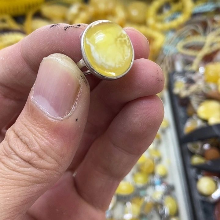 裸石蜜蜡银S925镶嵌戒指