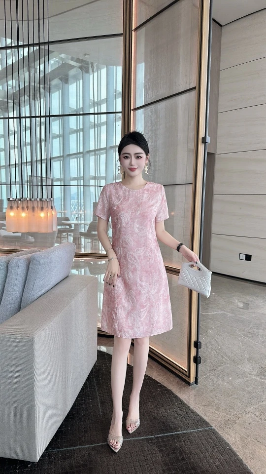 典雅大方  醋酸面料重工刺绣腰果花优雅气质端庄A字连衣裙