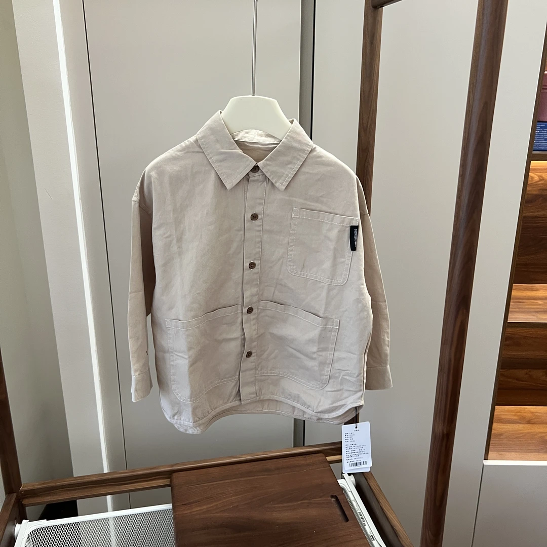 【编号R472】GY3105-14-儿童明线大口袋衬衫 卡其色-GMF