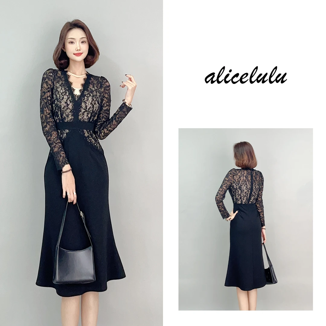 6 ALICE 优雅提琴连衣裙 浪漫蕾丝 时髦拼接 S2141746E