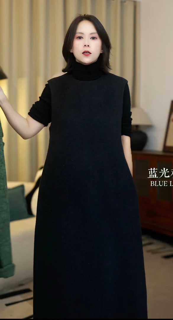 超好版型必入款显瘦遮肉宽松长款经典极简双面毛呢无袖连衣裙