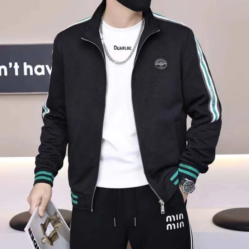 【断码清】秋季男士长袖简约休闲时尚徽章百搭拉链夹克外套68006