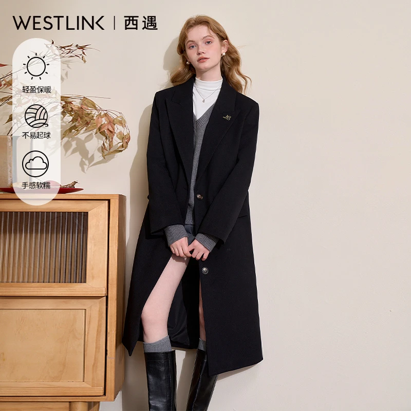 英伦简约大翻领气质中长款大衣女2024秋冬高级感呢料外套