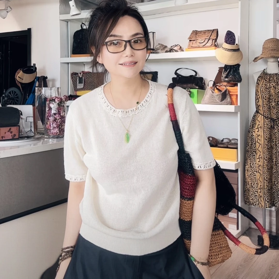 娜迪亚中短袖针织衫法式度假风