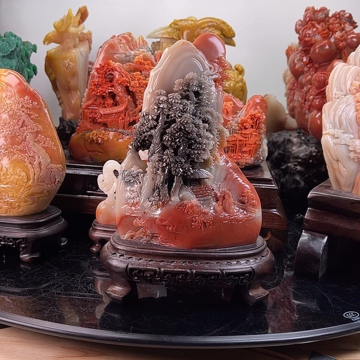 寿山石伯牙抚琴摆件