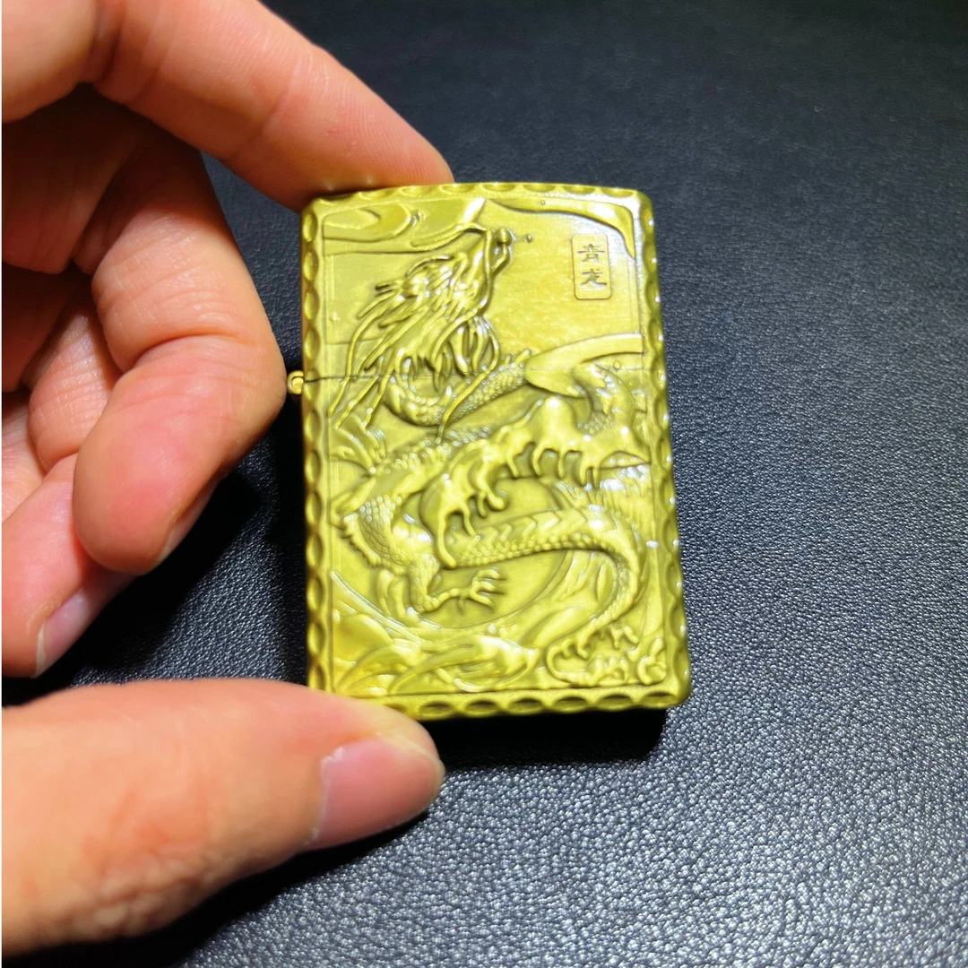 金属金色浮雕青龙防风防爆打火机(需自行加油)3001