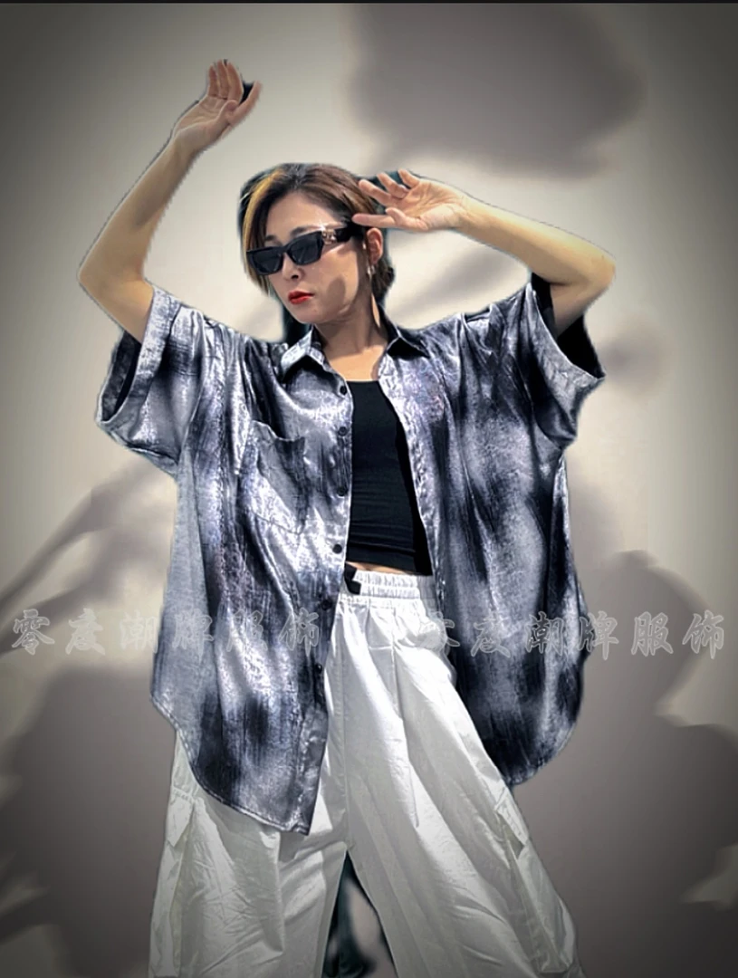 Q8886款衬衫 港风小众薄款宽松潮流渐变复古衬衫